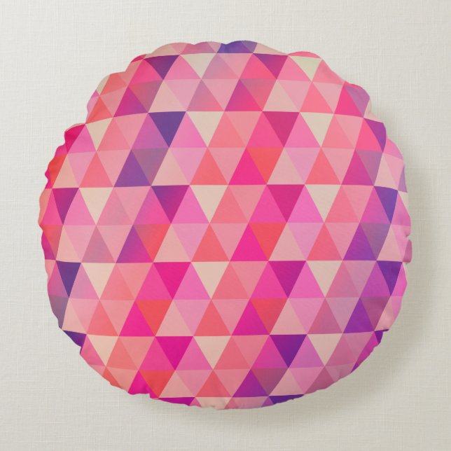 Geometric Bright Coloured Triangles Pattern Round Pillow (Front)