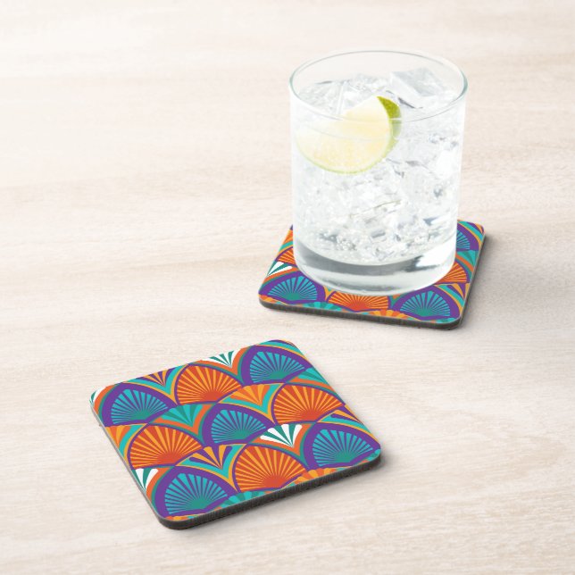 Geometric bright pattern with palm leaves, flowers coaster (Right Side)