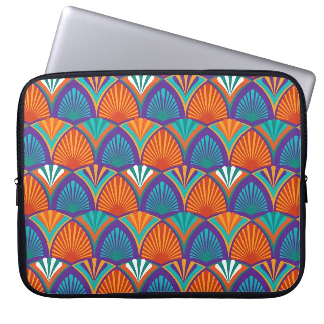 Geometric bright pattern with palm leaves, flowers laptop sleeve (Front)