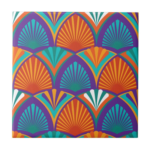 Geometric bright pattern with palm leaves, flowers tile (Front)