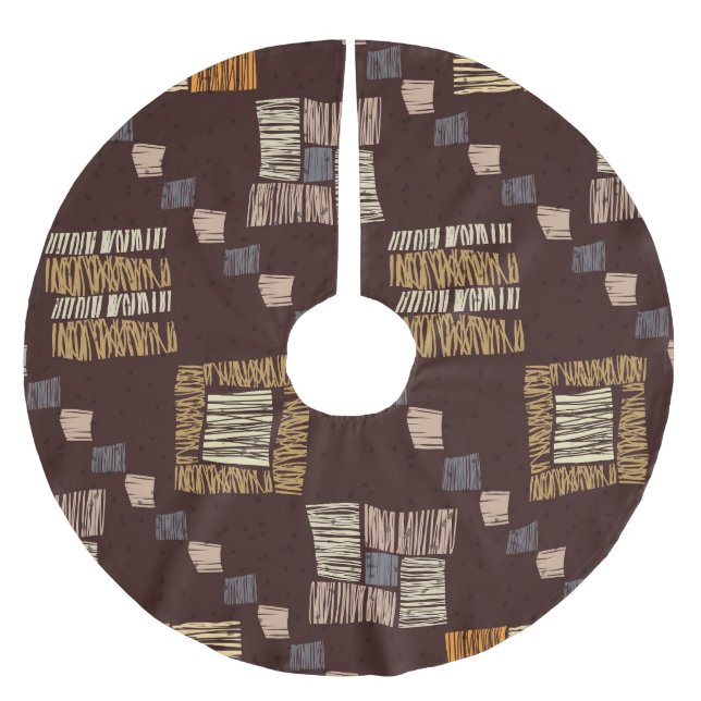 Geometric Brown Ethnic Tribal Background Brushed Polyester Tree Skirt (Front)