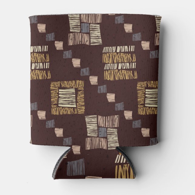 Geometric Brown Ethnic Tribal Background Can Cooler (Front)