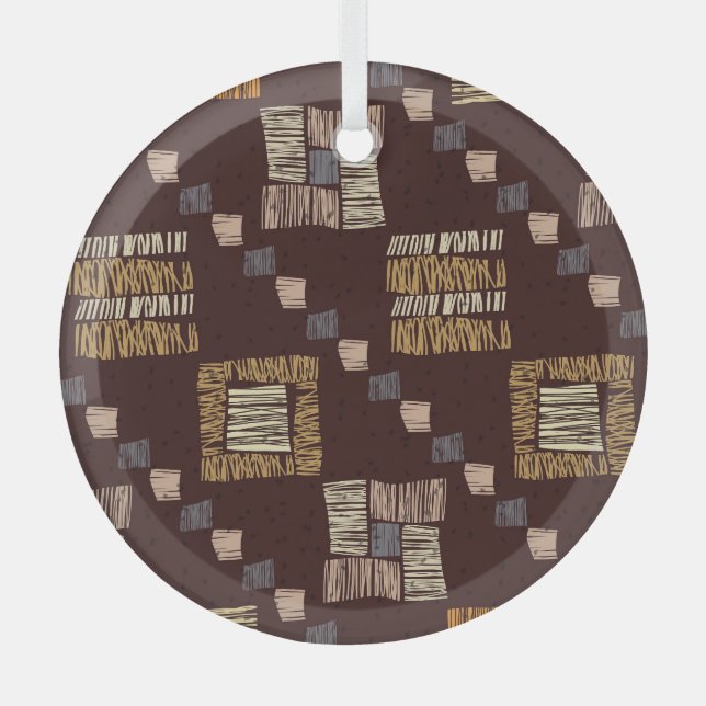 Geometric Brown Ethnic Tribal Background Glass Ornament (Front)