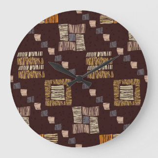 Geometric Brown Ethnic Tribal Background Large Clock
