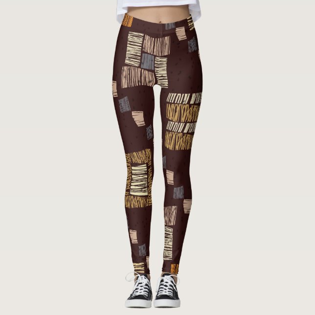 Geometric Brown Ethnic Tribal Background Leggings (Front)