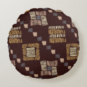 Geometric Brown Ethnic Tribal Background Round Pillow