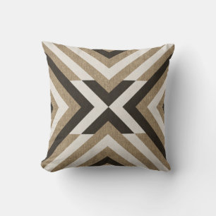 Geometric Brown Faux Burlap Throw Pillow