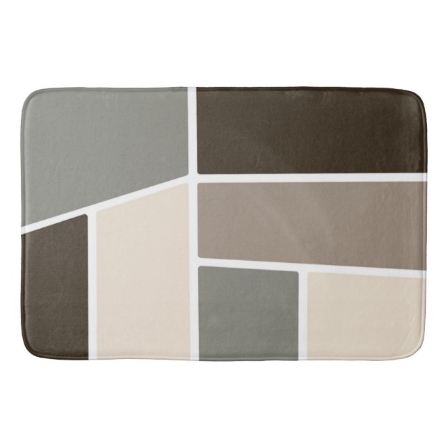 Geometric Brown, Taupe, Grey and Ivory   Bath Mat (Front)