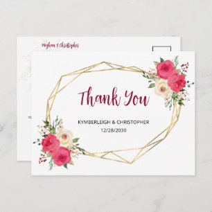 Geometric Burgundy Boho Floral Wedding Thank You Postcard