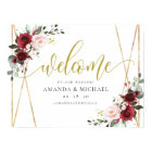 Geometric Burgundy floral Welcome Wedding Sign