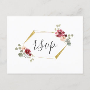 Geometric Burgundy Flower Eucalyptus Wedding RSVP Invitation Postcard