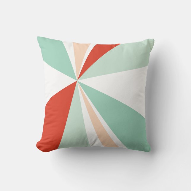 Geometric Burst Triangle Art Red Peach Seafoam Throw Pillow (Front)