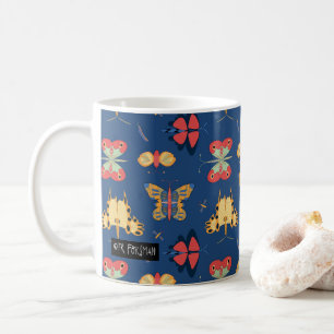 Geometric butterflies on blue coffee mug