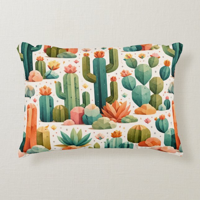 Geometric Cactus Desert Pattern Cute Stylish Flora Accent Pillow (Front)