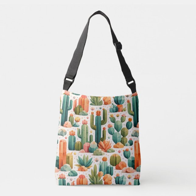 Geometric Cactus Desert Pattern Cute Stylish Flora Crossbody Bag (Front)