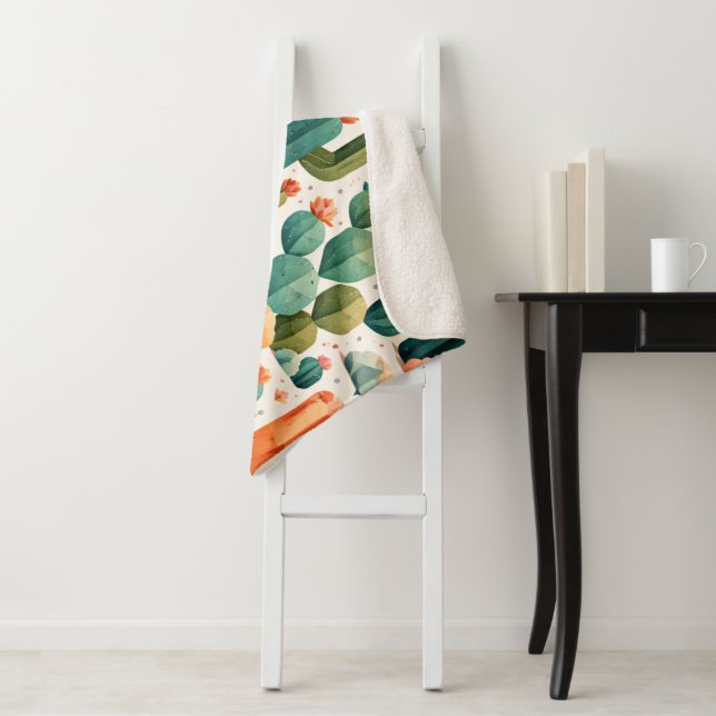 Geometric Cactus Desert Pattern Cute Stylish Flora Sherpa Blanket (In Situ)
