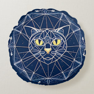 Geometric Cat Design With Symmetric Patterns Round Pillow