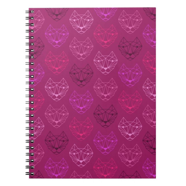Geometric Cat Pattern Pink Spiral Notebook (Front)