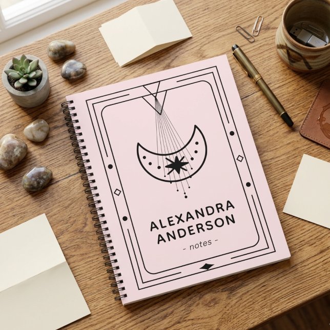 Geometric Celestial Crescent Moon Pink Notebook (Geometric Celestial Crescent Moon Pink Notebook)