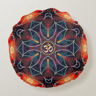 Geometric Celtic Energy Om Mandala Round Cushion