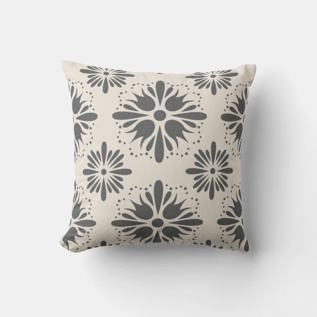 Geometric Charcoal Grey Cream Sherpa Blanket Throw Pillow (Front)