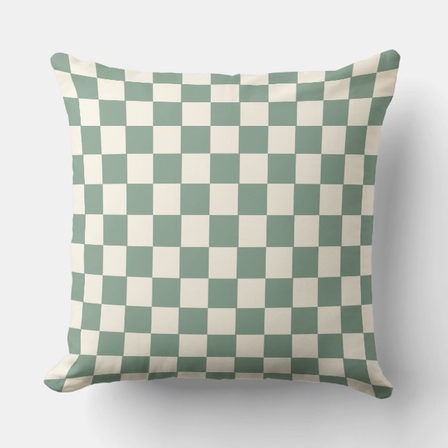 Geometric Checkerboard Pattern sage green ivory Throw Pillow (Front)