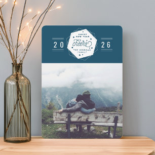 Geometric Cheer New Year Photo Holiday Card