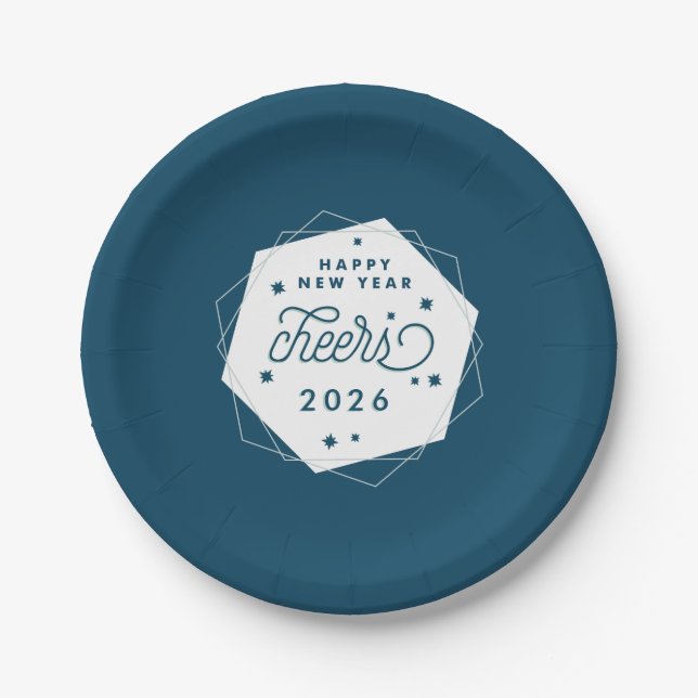 Geometric Cheer | New Year's Eve Party Paper Plate (Front)