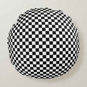Geometric Chequered Illusion: Vintage Artistry. Round Pillow