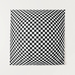 Geometric Chequered Illusion: Vintage Artistry. Tapestry
