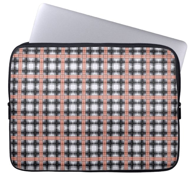 Geometric chequered pattern plaid brown laptop sleeve (Front)