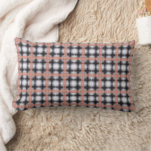Geometric chequered pattern plaid brown lumbar pillow