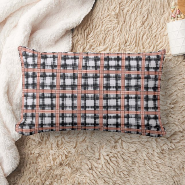 Geometric chequered pattern plaid brown lumbar pillow (Blanket)