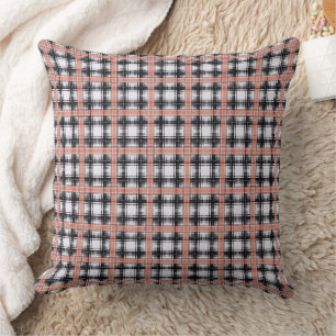 Geometric chequered pattern plaid brown throw pillow