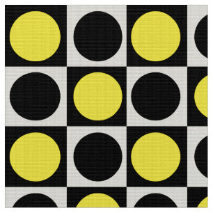 Geometric Chequered Yellow and  Black Dots  Fabric