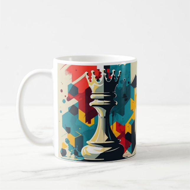 Geometric Chess King Coffee Mug – Bold & Colourful (Left)
