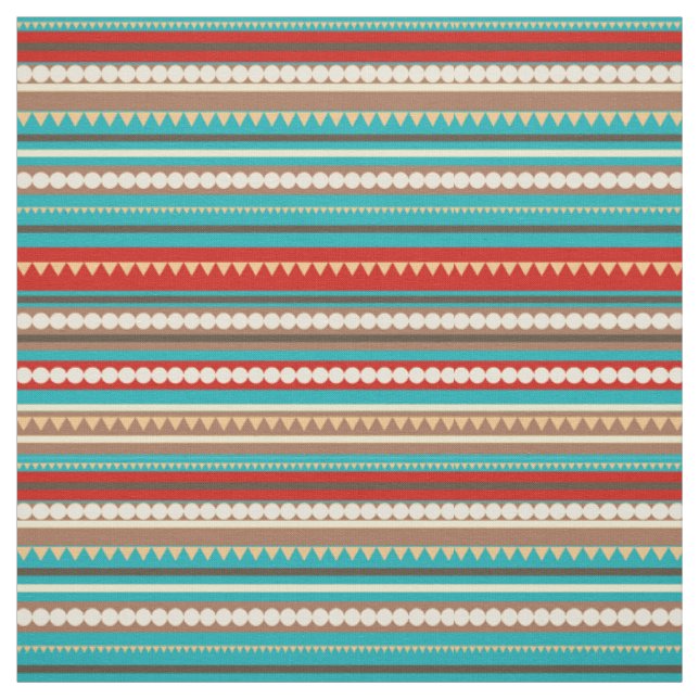 Geometric Chevron and Stripes Aqua Fabric (Swatch)