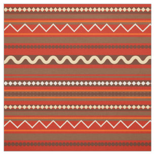 Geometric Chevron and Stripes Red Fabric