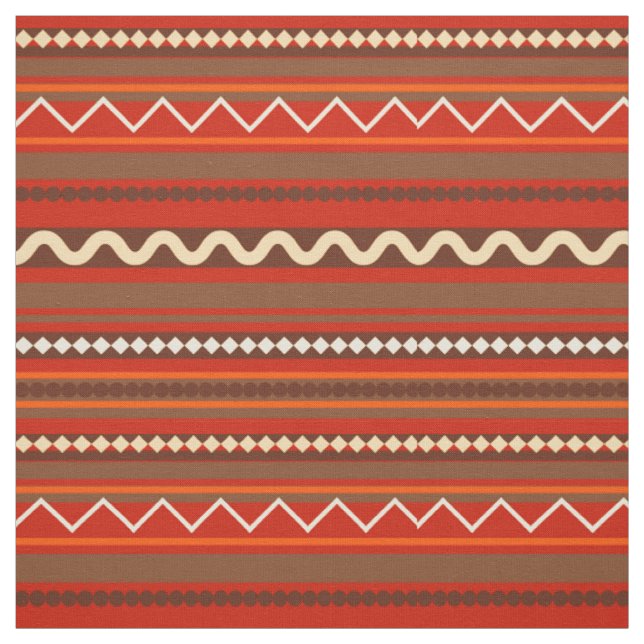 Geometric Chevron and Stripes Red Fabric (Swatch)