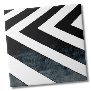 Geometric Chevron Black White Watercolor Tile