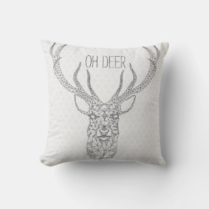 Geometric Christmas Deer OH DEER Throw Pillow