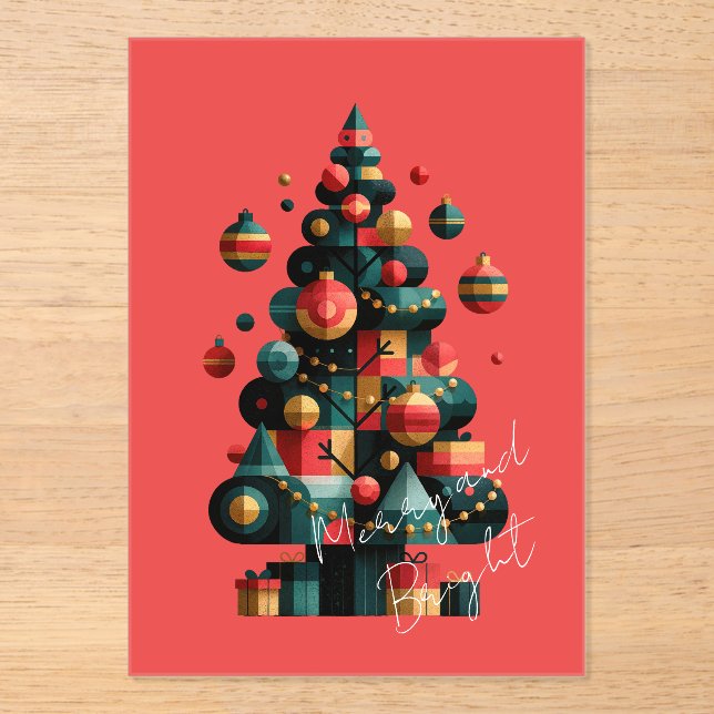 Geometric Christmas Tree Acrylic Invitations (Front)