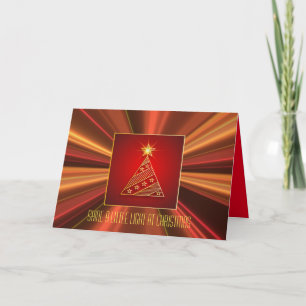 Geometric Christmas Tree Copper Glitter Ray Folded Holiday Card