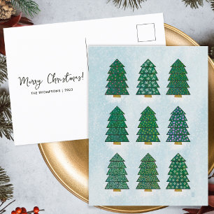 Geometric Christmas Tree Family Wishes Holiday Postcard