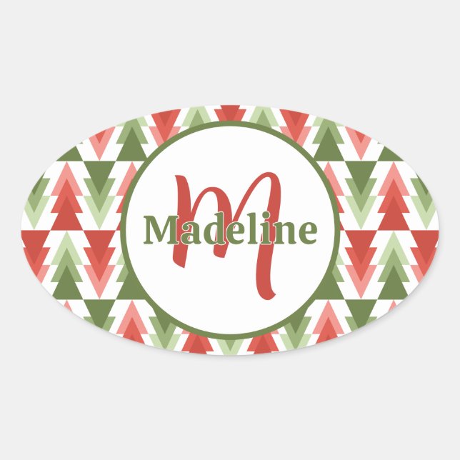 Geometric Christmas Tree Grove Oval Sticker (Front)