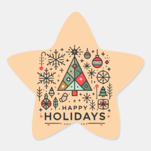 Geometric Christmas Tree Happy Holidays Festive Star Sticker