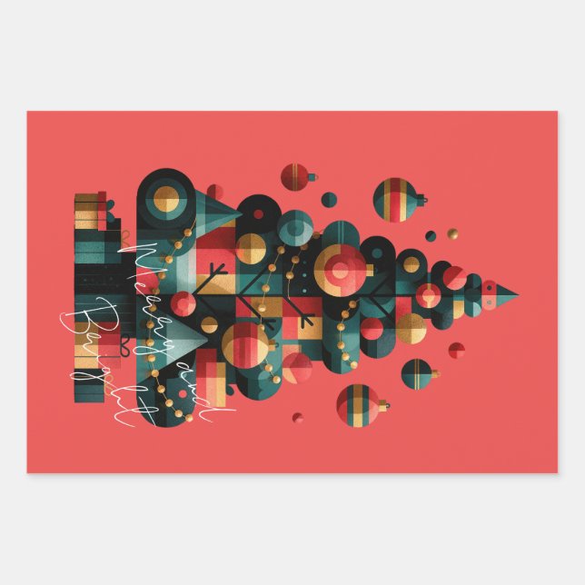 Geometric Christmas Tree Wrapping Paper Sheet (Front)