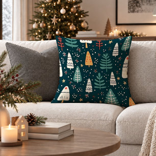 Geometric Christmas Trees Red Green Accent Pillow
