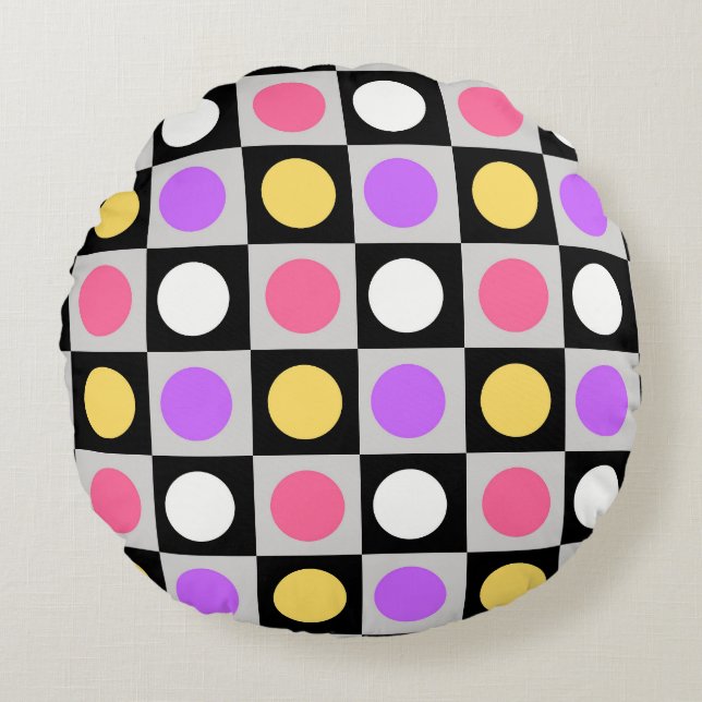 Geometric Circle Dots Pattern Round Pillow (Front)