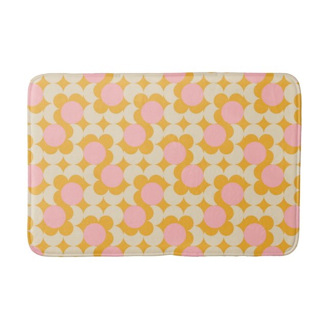 Geometric Circle Mid Century Flower Pattern Bath Mat (Front)
